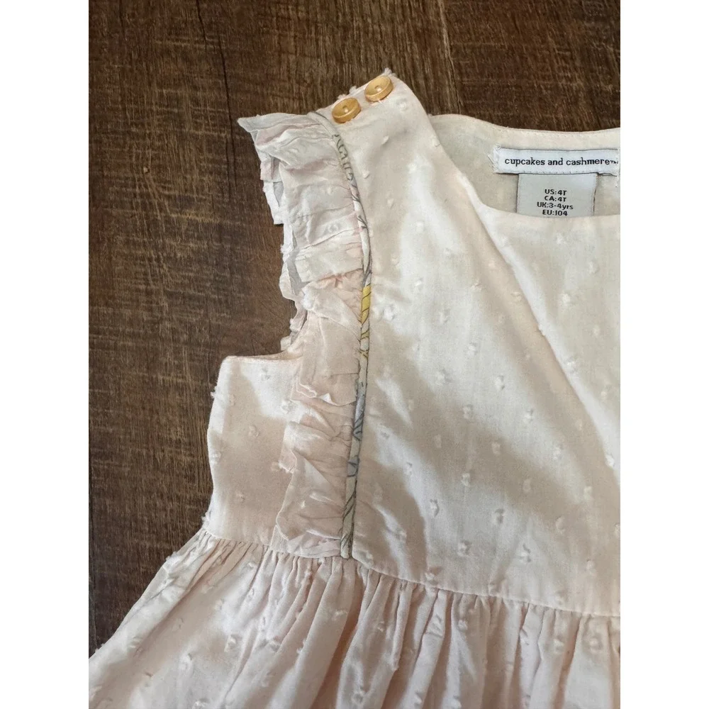 Cupcakes and Cashmere Girls 4T Blush Pink Swiss Dot Ruffle Cotton Dress